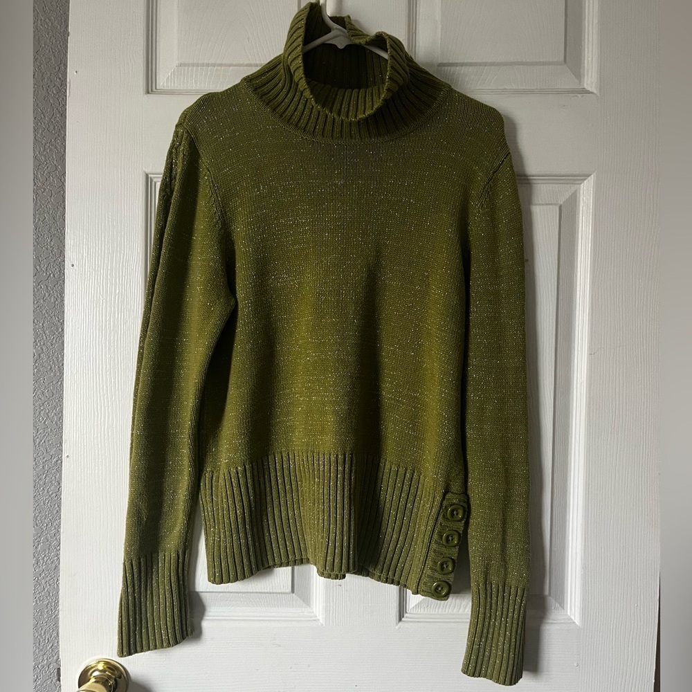 High Sierra Shimmery Olive Turtleneck Sweater
